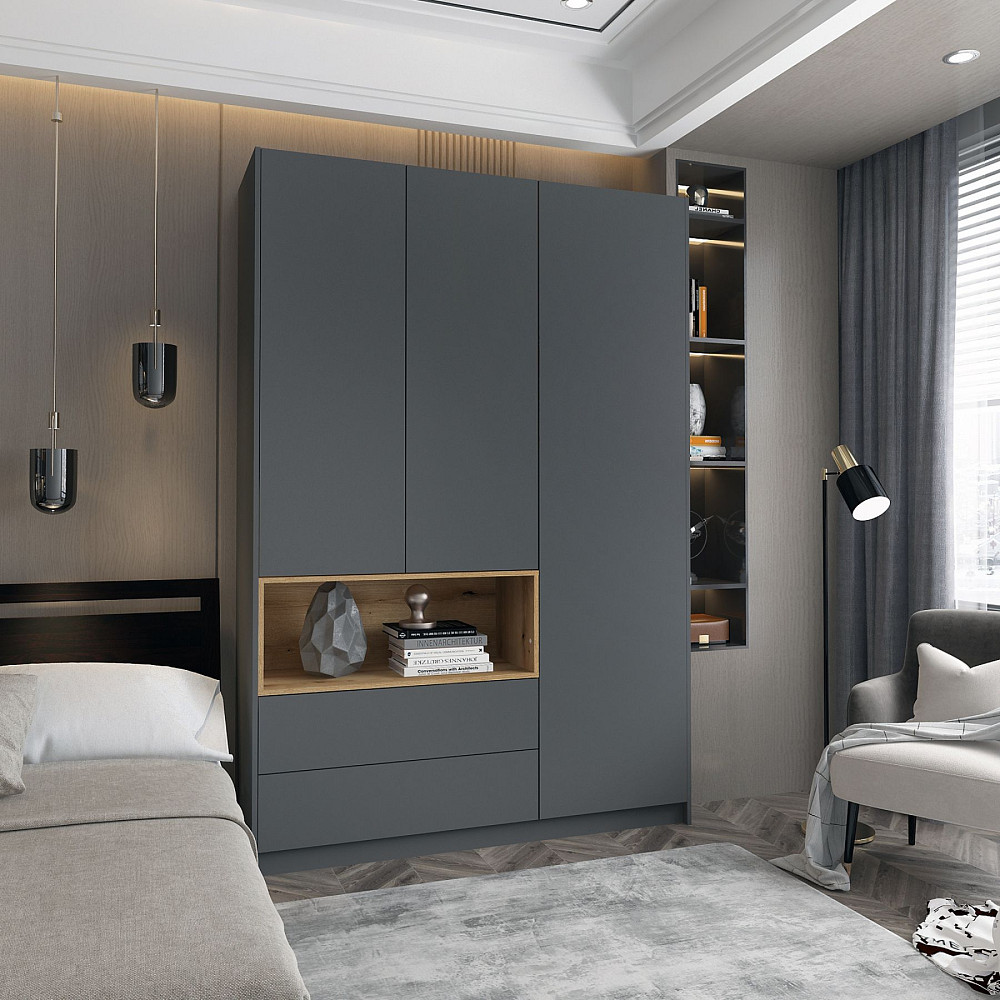 Шкаф для одежды с нишей Doros Дэйл 150х52х220 см Графит/Дуб евок (DRS-011282) Львов - изображение 1