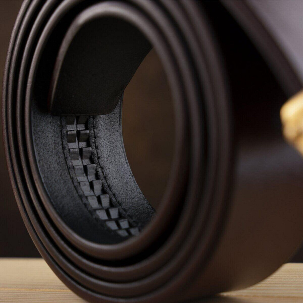 Ремень мужской c золотистой прямоугольной пряжкой Vintage 20260 Коричневый Киев - изображение 7