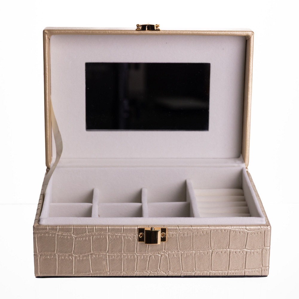 Скринька для прикрас з еко шкіри 10 відділень з дзеркалом 20×14×8 см Золотистий HP-5-19GOLD Коломыя - изображение 2