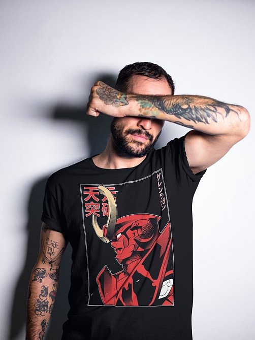 Футболка чоловіча з аніме принтом Гуррен Лаганн Классік Аніме оверсайз (S/M/L) Чорний AnimeJ0443 Дніпро - фото 2