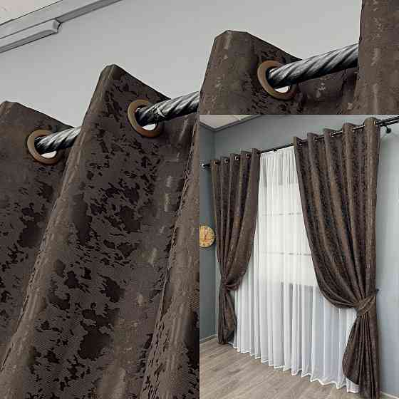 Комплект штор на люверсах VR-Textil Льон мармур Pavliani ХО № 1910ш Венге 150х250 см 2 шт (37-0321) Київ