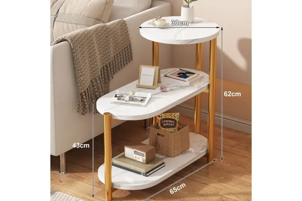 Журнальный мраморный столик с тремя ярусами DASH-5497 65х30х62см Коломия - фото 5