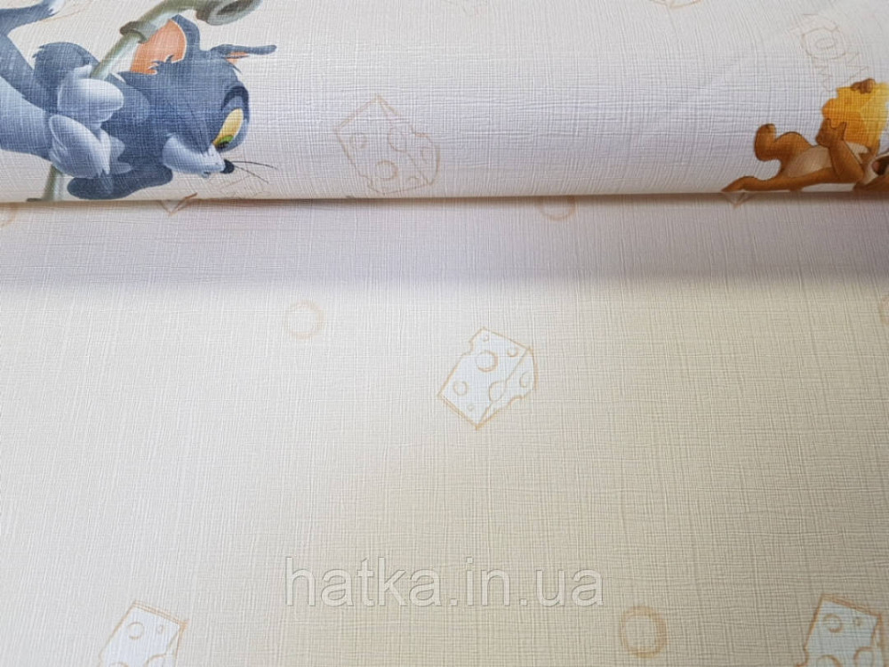 Обои виниловые на флизелине AdaWall Ada Kids метровые детские Том и Джерри белые на бежевом Киев - изображение 1