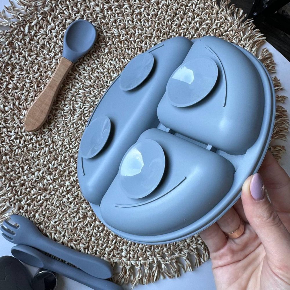 Набор детской силиконовой посуды 9 предметов на присосках Цвет серый пакунок малюка Киев - изображение 7