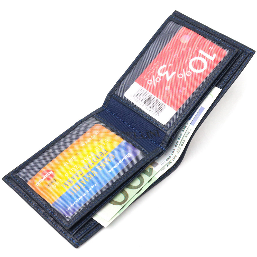 Вместительный кошелек для мужчин в два сложения из натуральной кожи флотар CANPELLINI 21581 Синий Киев - изображение 5