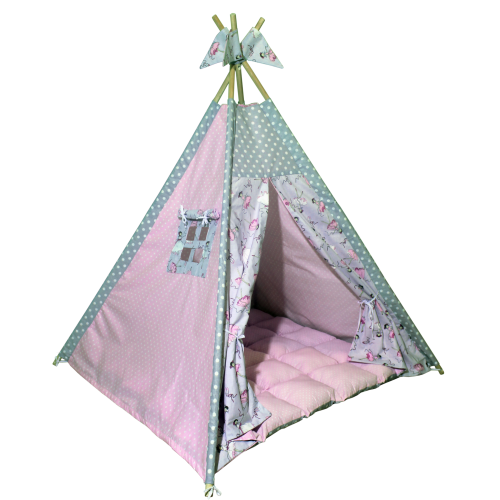 Вігвам Хатка комплект Балерини з м'яким килимком рожевий з сірим Київ