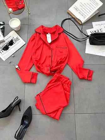 Жіноча легка піжама подвійна: сорочка та штани шовк Червоний, 46/48 Одеса