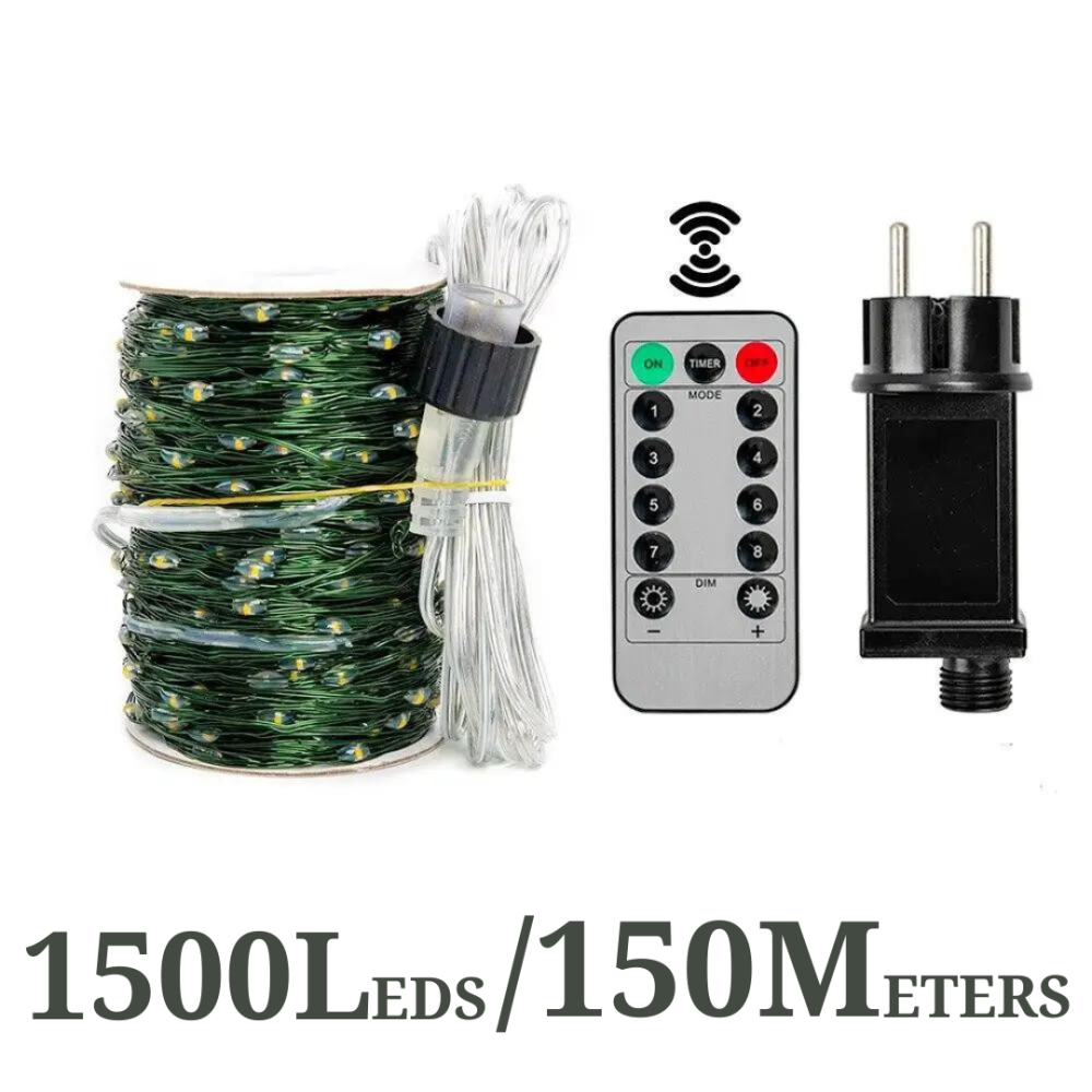 Гирлянда роса на зеленом проводе 150м 1500лед NikiLight капля росы с режимами уличная на пульте тепло белая Киев - изображение 2