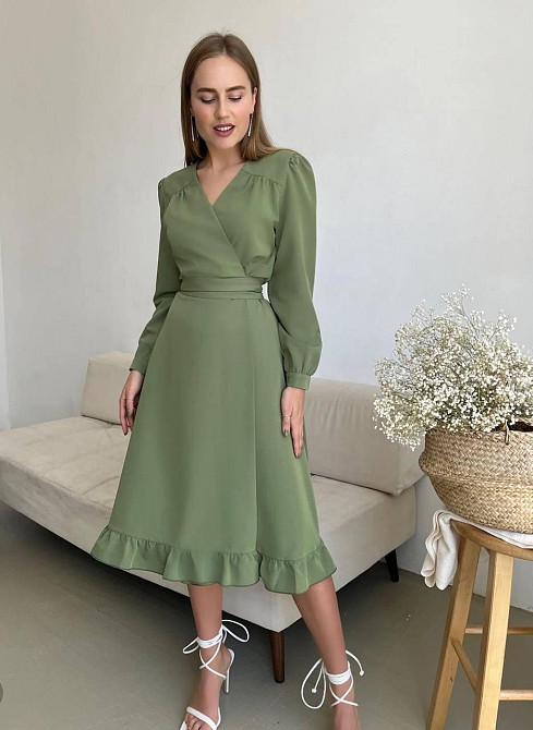Жіноче романтичне плаття на запах костюмка Фісташковий Одеса - фото 1