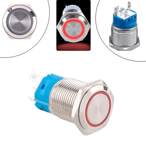 Возвратная кнопка 16мм с красным LED 12-24В Киев - изображение 1