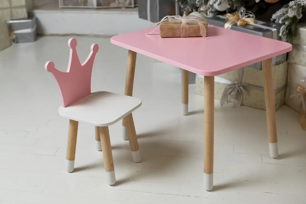 Дитячий прямокутний столик (Рожевий) та стільчик Корона (Рожева з білим) Вінниця - фото 3