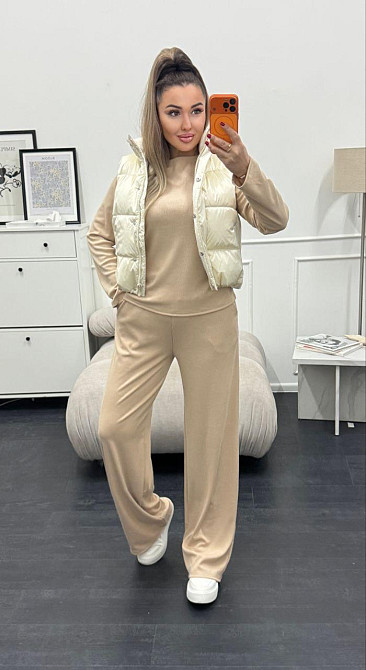 Жіночий базовий костюм-двійка: лонгслів і штани трикотажний рубчик Кремовий, 50/52 Одеса - фото 10