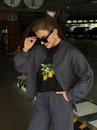 Женский трикотажный костюм оверсайз с широкими брюками Графит XS/S Харьков