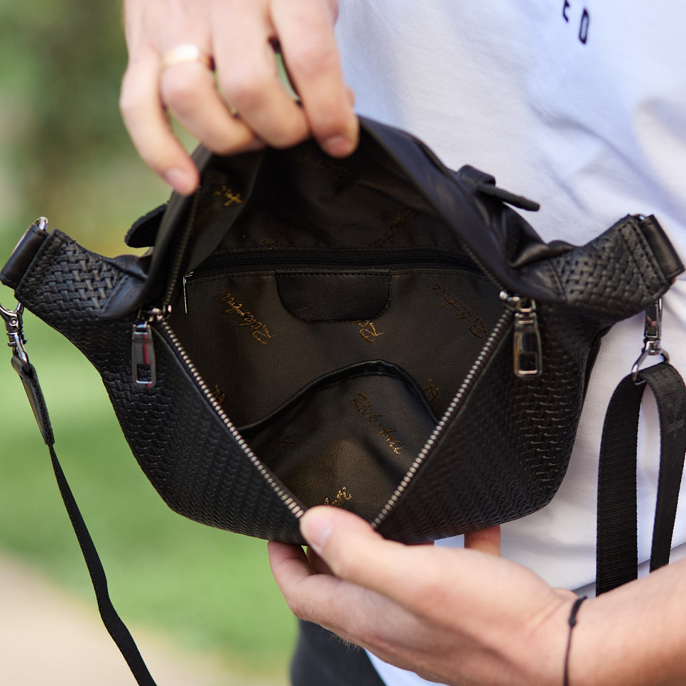 Чоловіча бананка з гладкої шкіри, чорна, стильна Київ - фото 3