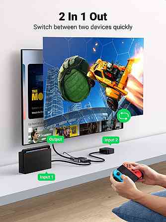 Перемикач HDMI на 2 входи сплітер Ugreen, 8K, 4K, 2,1 Гц CM561 90385 (Сірий) Николаев