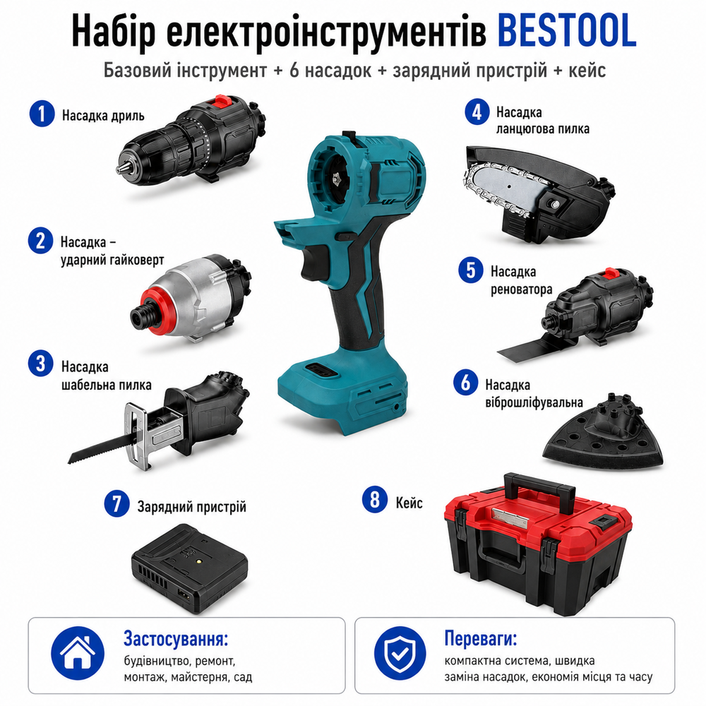 Многофункциональный набор электрических инструментов 9 в 1 с сменными насадками. (310859002) Киев - изображение 12