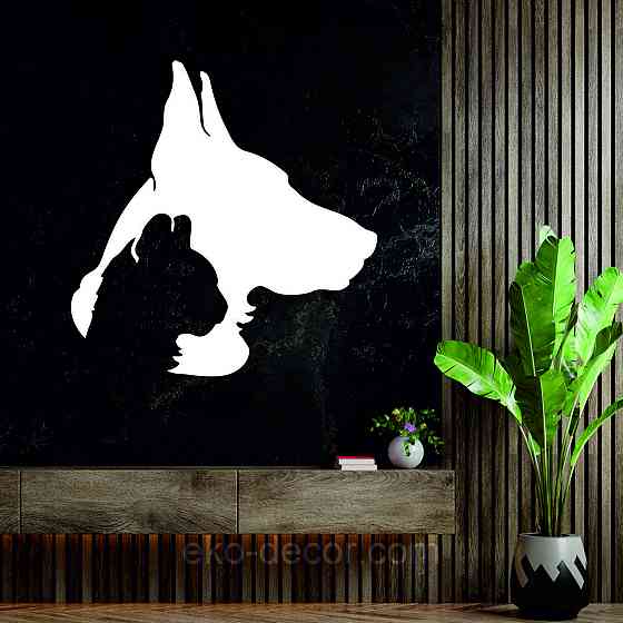 Декоративное настенное Панно «Силуэт кот пес», Декор на стену 50*48 см, Белый Киев