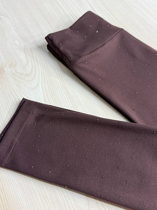 Лосины женские Cio 128 с россыпью камней бифлекс широкий пояс коричневые, коричневый, L Киев - изображение 6