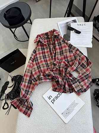 Жіноча класична сорочка в карту оверсайз крою костюмний тіар Жовтогарячий Одеса