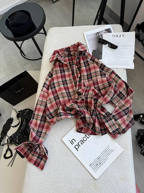 Женская классическая рубашка в клетку оверсайз кроя костюмный тиар Оранжевый Одесса - изображение 5