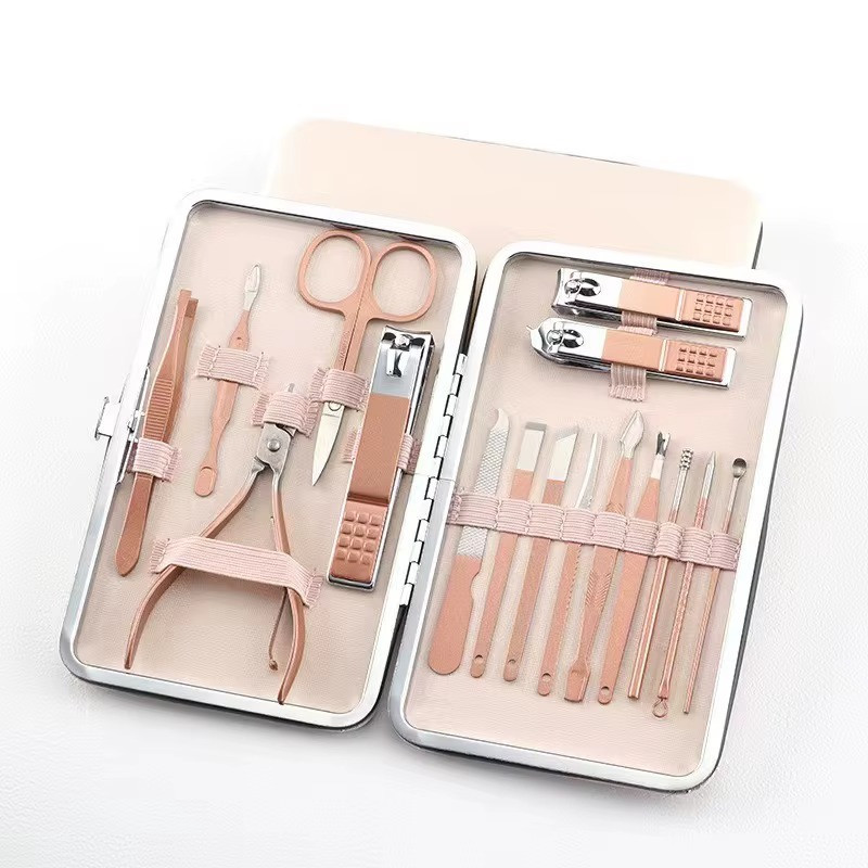 Набір для манікюру і педикюру універсальний багатофункціональний кейс в ножиці, пилочка, пінцет 16 шт, бежевий Кам'янець-Подільський - фото 2