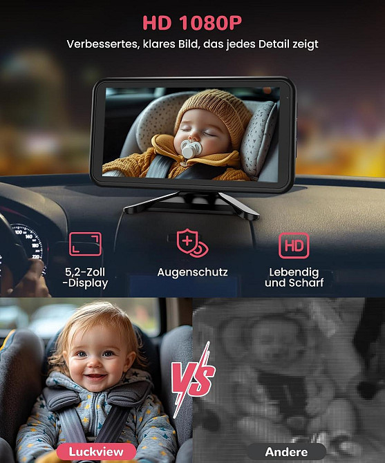 Автомобильная видеоняня LUCKVIEW монитор 5.2” с камерой заднего вида для малышей в авто Full HD ночное видение Киев - изображение 6