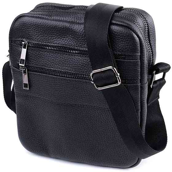 Чоловіча сумка месенджер із зернистої натуральної шкіри Shvigel 22847 Чорна Київ