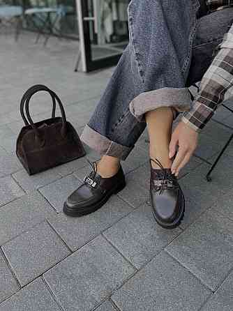 Nikos Туфлі жіночі на низькому ходу класичні з натуральної шкіри на шнурках 2129 шоколадні весн Коломия