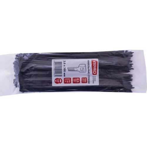 Хомут пластиковий 3,6*300мм чорний 100шт/уп APRO Житомир - изображение 2