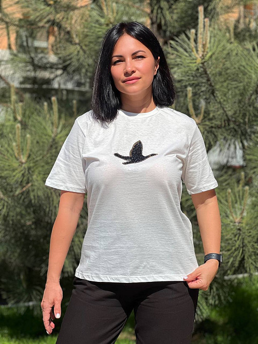 Футболка жіноча Pepper&mint PT24-17 птах каміння середня довжина, білий, L Київ - фото 9