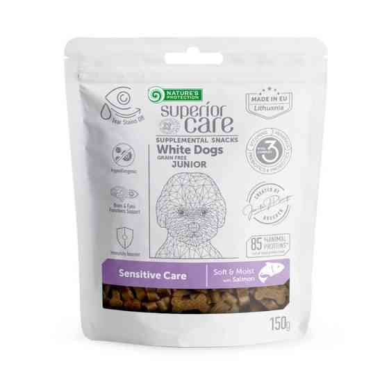 Nature's Protection Superior Care White Dogs Sensitive Care Беззернові ласощі для юніорів із білим забарвленням з чутливим травленням з лососем,  Киев