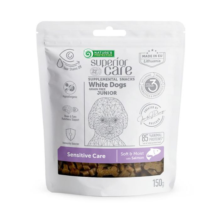 Nature's Protection Superior Care White Dogs Sensitive Care Беззернові ласощі для юніорів із білим забарвленням з чутливим травленням з лососем,  Киев - изображение 1