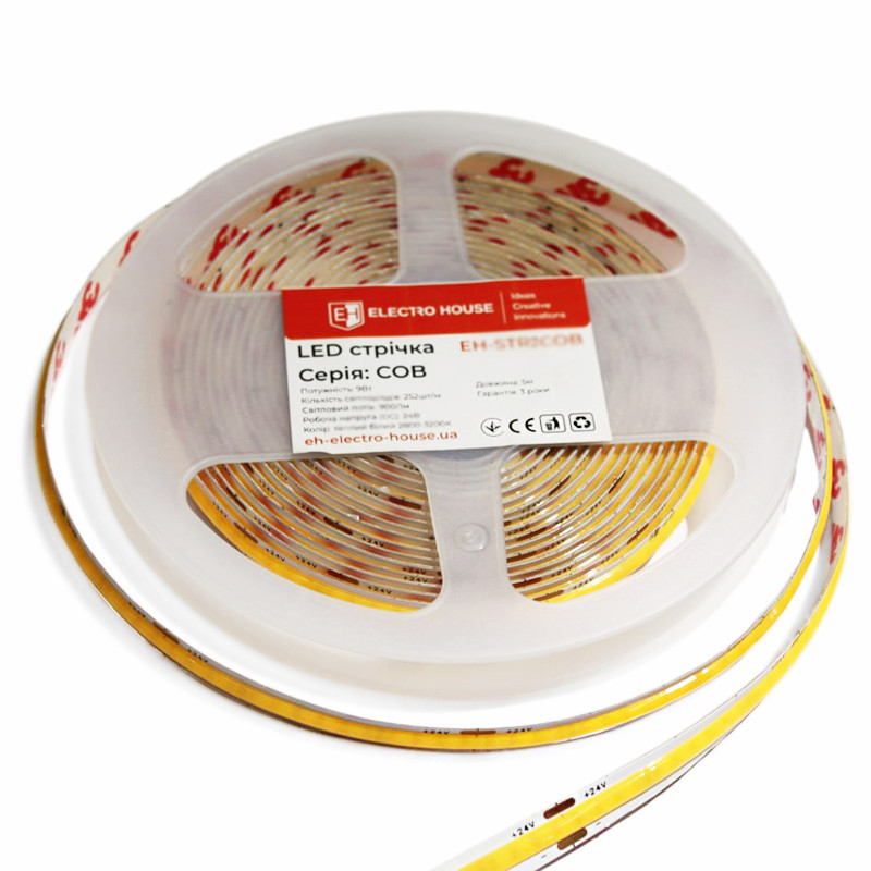 LED стрічка 9Вт 24В COB  252 діодів 100Лм/Вт холодний білий 6500К, серія COB, гарантія 3 роки Дніпро - фото 5