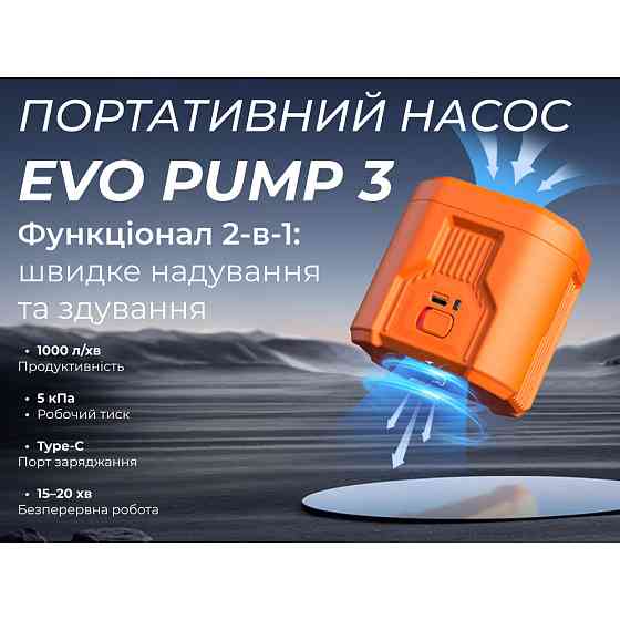 Портативный воздушный насос Flextail Evo Pump 3, 1000 л/мин, оранжевый Ровно