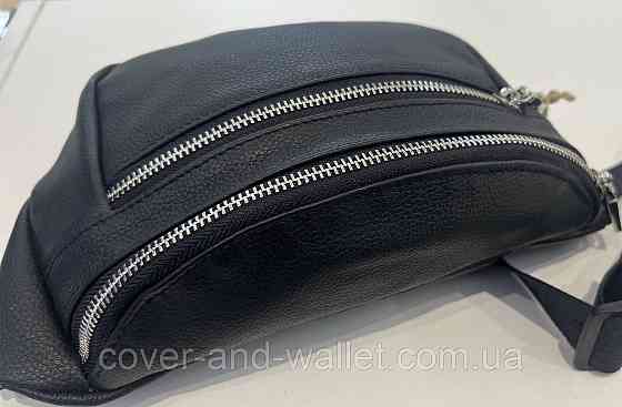 Класична чоловіча сумка бананка з натуральної фактурної шкіри ST Leather K1-17 Black Київ