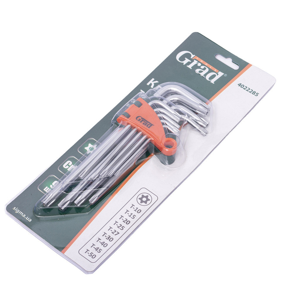 Ключи TORX 9шт T10-T50мм CrV (средние с отверстием) GRAD (4022285) Ровно - изображение 7