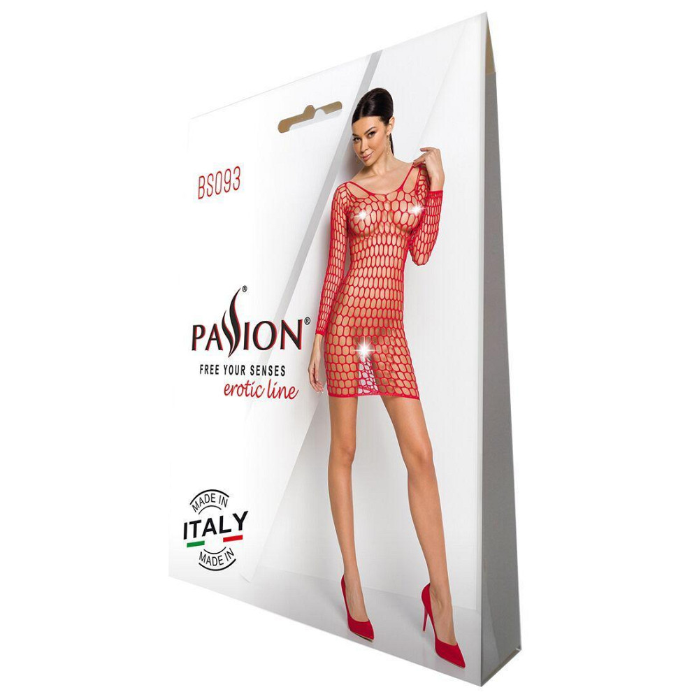 Бодістокінг-сукня з глибоким коміром Passion BS093 red, довгі рукави Sex Aura Київ - фото 4