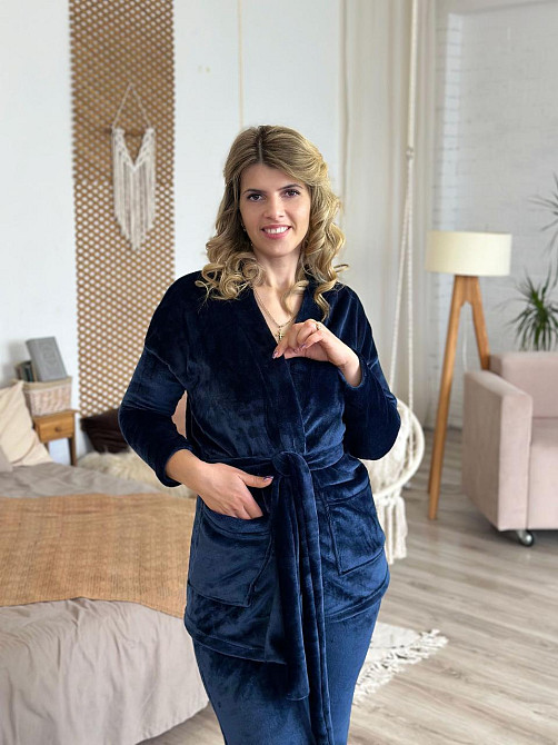 Домашній костюм з халатом "Nelly" оптом | Батал Темно-синій, 54-56 Київ - фото 2