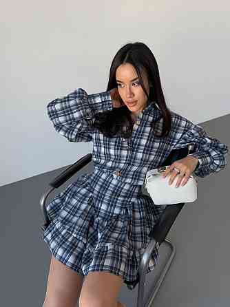 Жіночий стильний костюм-двійка: сорочка та спідниця в карту тіар Джинс, 46/48 Одеса