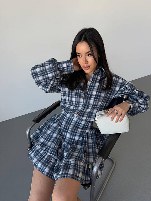 Женский стильный костюм двойка: рубашка и юбка в клетку тиар Джинс, 46/48 Одесса - изображение 6