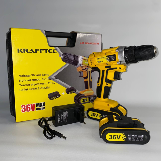 Шуруповерт аккумуляторный KRAFFTEC 36V 3Ah, мощный, с подсветкой, удобный, для дома и профессиональн Киев