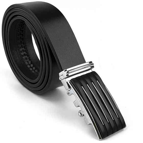Ремень мужской с автоматической пряжкой полоска Vintage 20301 Черный Киев