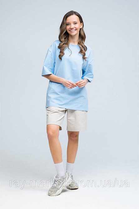 Костюм футболка оверсайз бежева та шорти бежеві RAY BASIC жіночий (U1801W-Blue-Cream) L Київ - фото 1