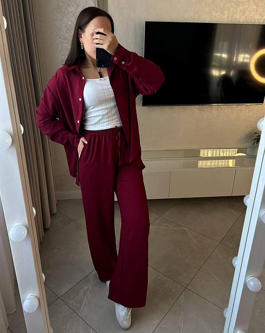 Жіночий базовий костюм-штани: сорочка та штани ролекс Бургунді, 42/46 Одеса - фото 5