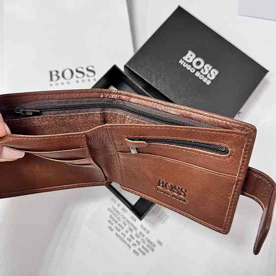 Мужское кожаное портмоне на магните Boss (82081) коричневый Киев