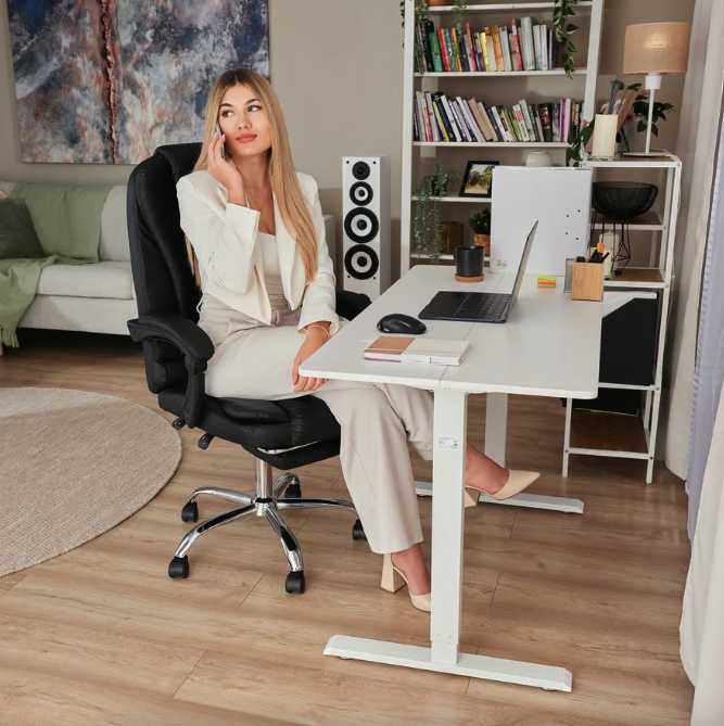 Офісне крісло зі спинкою і підлокітниками з підставкою для ніг Чорне комп'ютерне крісло Крісло керівника Київ - фото 10