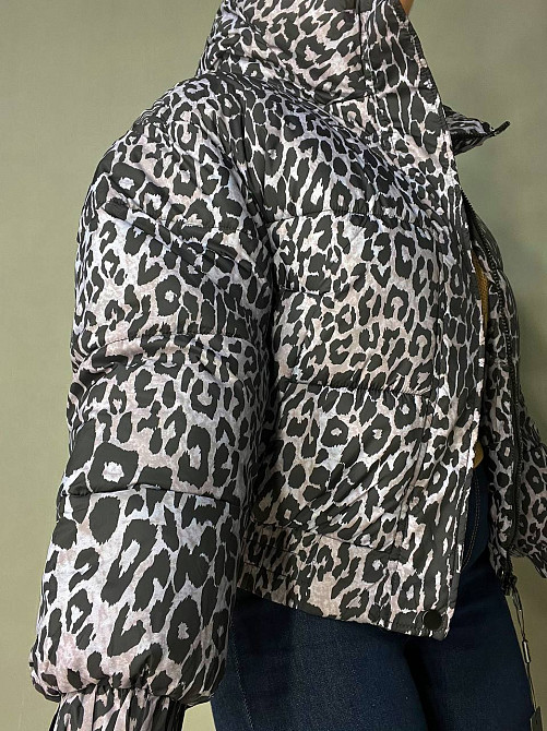Куртка жіноча Lady Yep 9006 коротка з капюшоном леопардовий принт на резинці демісезонна сіра, сірий Одеса - фото 2