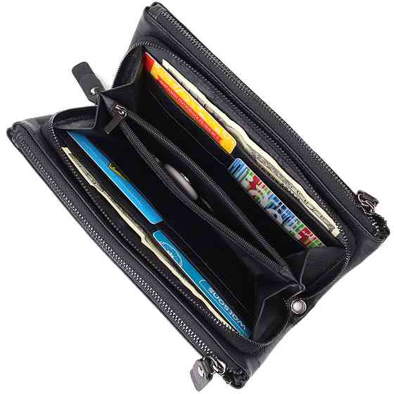 Практичний шкіряний гаманець на три відділення ST Leather 23111 Чорний Київ