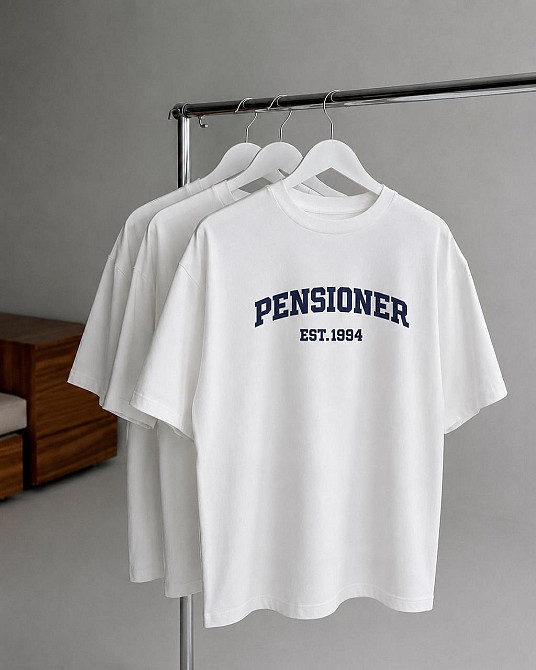 Оверсайз футболка «Pensioner» с индивидуальным годом рождения XXL, Белый Черновцы - изображение 1