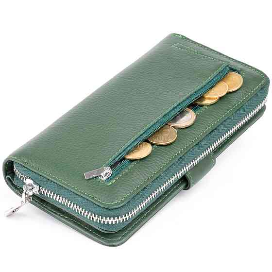 Вертикальный вместительный кошелек из кожи унисекс ST Leather 19304 Зеленый Киев